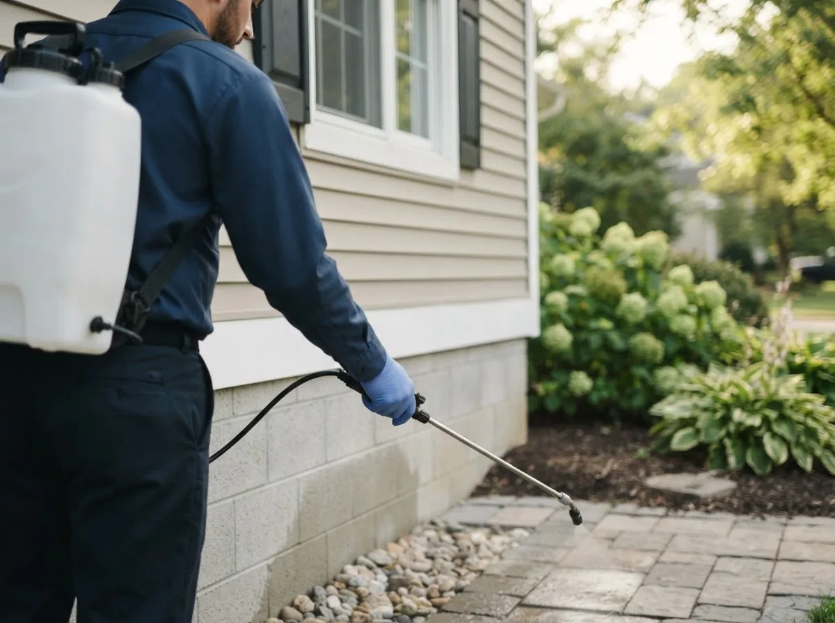 Pest control technician inspecting a home in Belle Mead, NJ